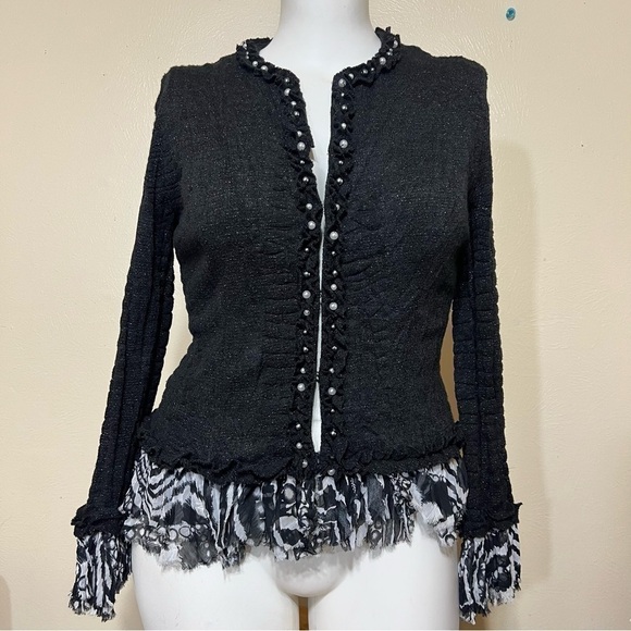ALBERTO MAKALI ruffled frilly glittery Cardigan Blazer Small - Picture 1 of 16